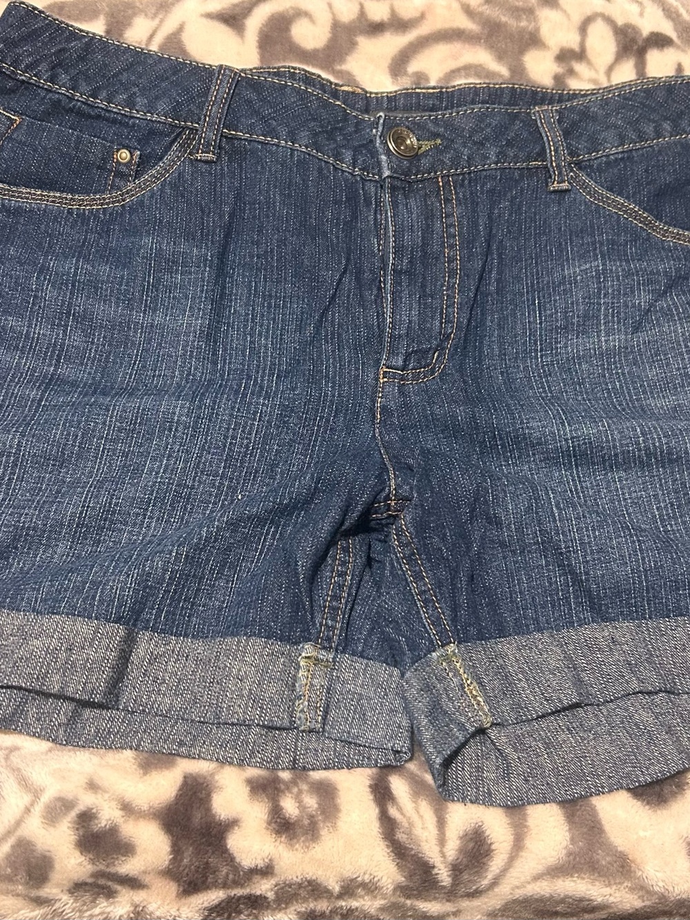 French Cuff Blue Rolled-Hem Denim Shorts